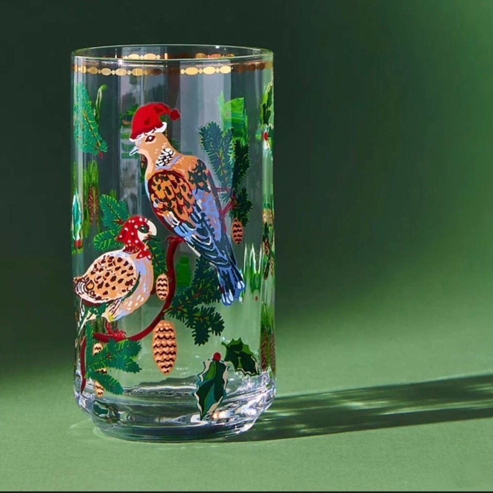 ANTHROPOLOGIE Nathalie Lete Twelve Days of Christmas Partridge Birds Glass NEW